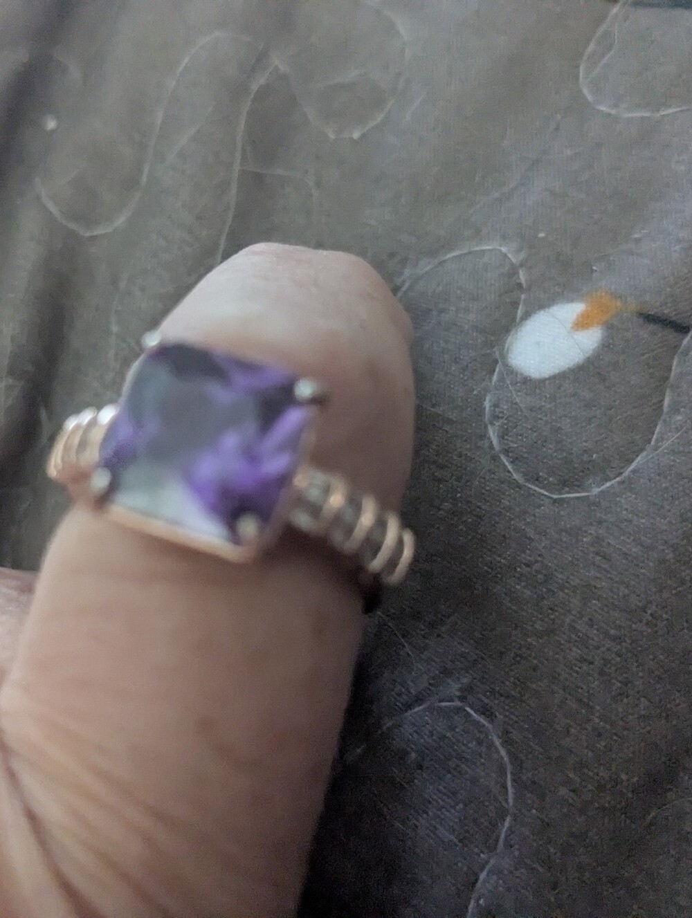 Sterling Silver Ring with Square Purple Gemstone
